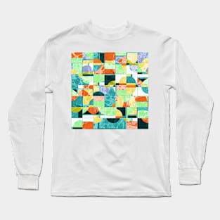 Abstract Mid Century Circles Pattern Resquared in Marbled Paper Long Sleeve T-Shirt